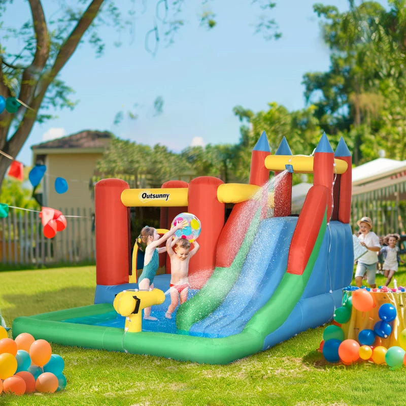 6-in-1 Kids Bouncy Castle with Slide, Pool & Blower