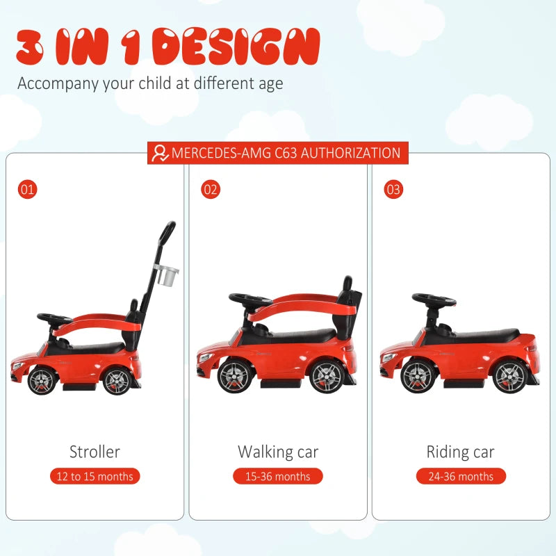 Toddlers Push Along Car Licensed PP Mercedes-Benz Ride On Stroller Red