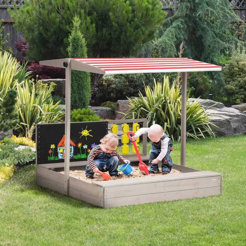 Kids Wooden Sandpit with Canopy & Seats!