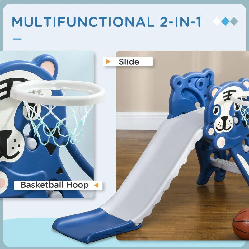 2 in 1 Baby Slide for Indoor Use with Basketball Hoop, Basketball, for Ages 18-36 Months - Blue