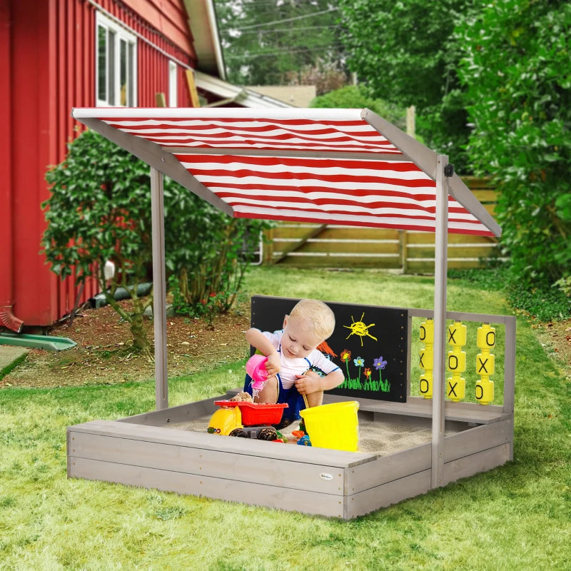 Kids Wooden Sandpit with Canopy & Seats!