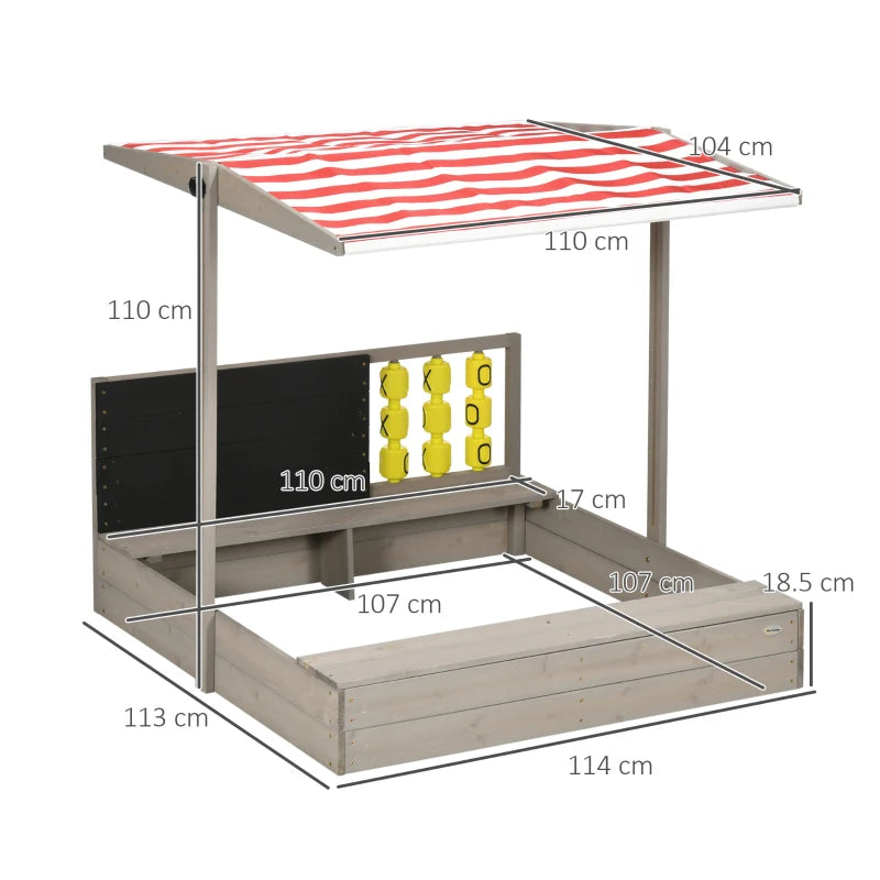 Kids Wooden Sandpit with Canopy & Seats!