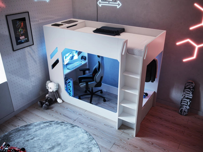 Recoil Shuttle LED Gaming High Sleeper Single White