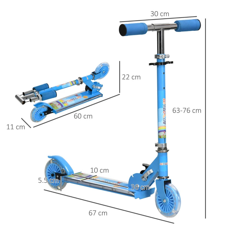 Kids Scooter, with Lights, Music, Adjustable Height, Foldable Frame, for Ages 3-7 Years
