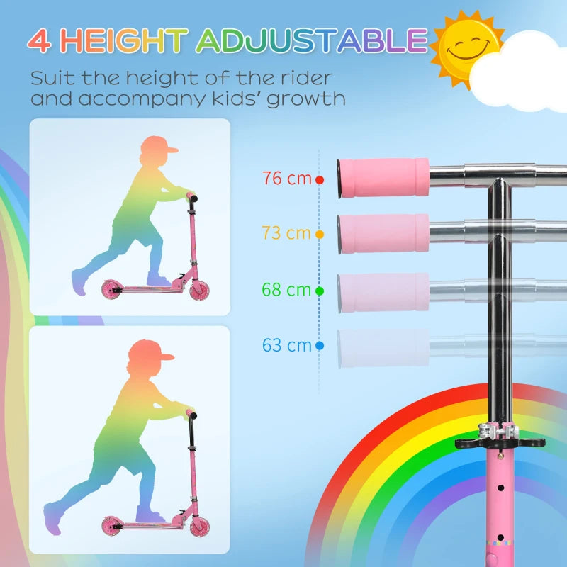 Kids Scooter, with Lights, Music, Adjustable Height, Foldable Frame, for Ages 3-7 Years