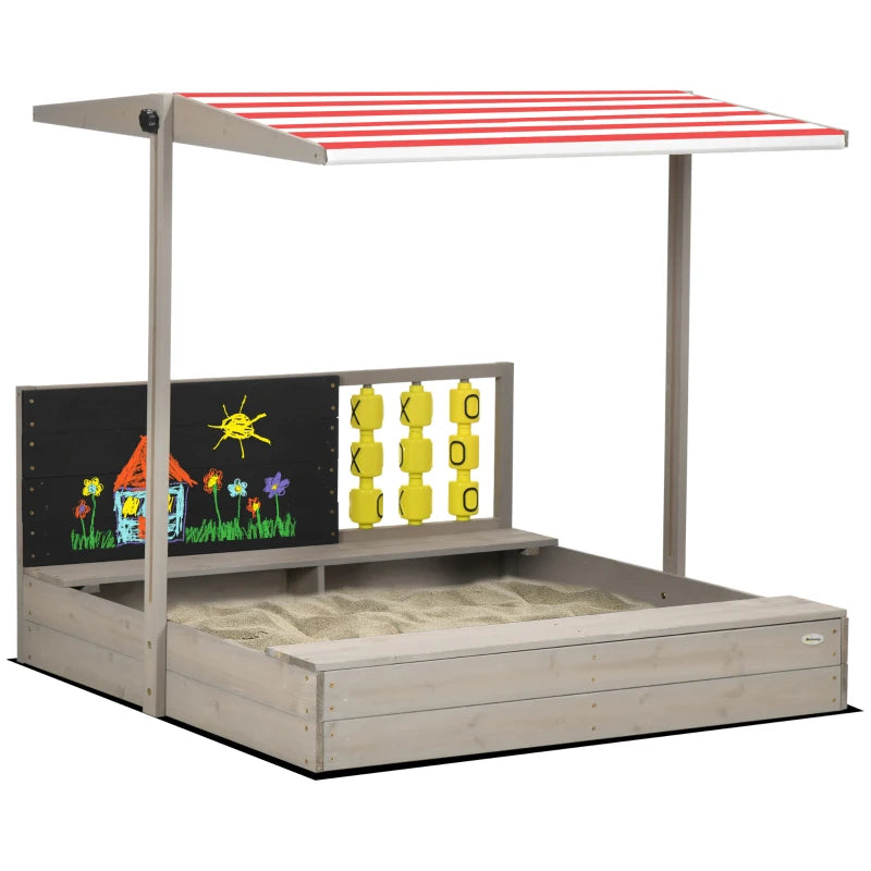 Kids Wooden Sandpit with Canopy & Seats!